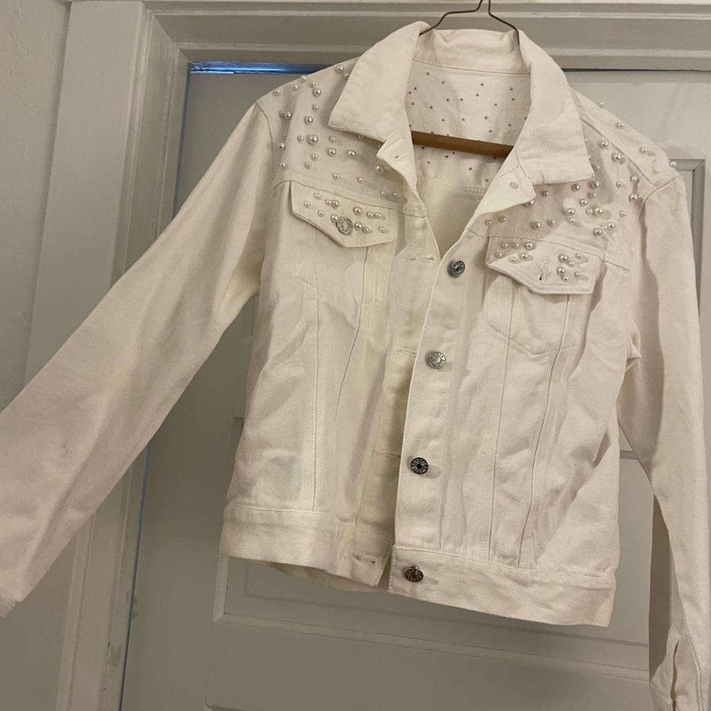 Bridal Jean Jacket with Pearl Embellishment